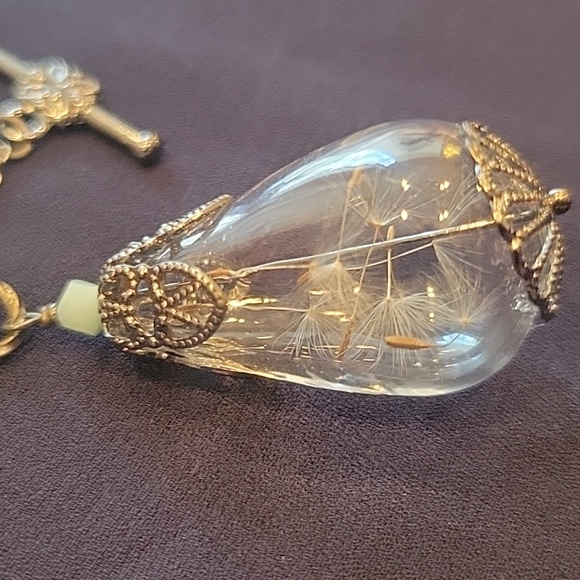 Make a Wish dandelion in blown glass necklace! 28" T- chain - Picture 3 of 13